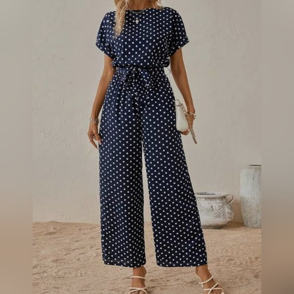 Floral Print Stretch Pants - Navy Blue And White.